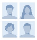 Man and woman empty avatars set. Default photo placeholder for social networks, resumes, forums and dating sites. Male and female