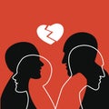 Man and woman. End of relationship. Human profile head in dialogue