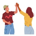 Man And A Woman Enthusiastically Connect Palm To Palm In A Celebratory High Five. Characters Radiating Joy Royalty Free Stock Photo