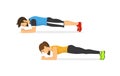Man and woman exercising, standing in a plank position