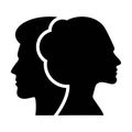 Man and woman face profile silhouette vector icon in a glyph pictogram Royalty Free Stock Photo