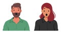 Man and Woman Faces Contorted In Shock, Eyes Widened, Sweat Dripping, And Mouths Agape, Vector Illustration