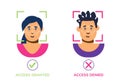 Man and woman faces with scanner flat style, vector illustration Royalty Free Stock Photo