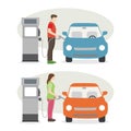 Man and woman fill up fuel at the gas station Royalty Free Stock Photo