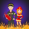 Man and woman firefighters