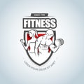 Man and woman Fitness logo template. Gym club logotype. Sport Fitness club creative concept. Vector format. Royalty Free Stock Photo