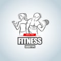 Man and woman Fitness logo template. Gym club logotype. Sport Fitness club creative concept. Vector format. Royalty Free Stock Photo