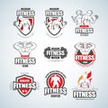 Man woman Fitness logo templates set. Gym club logotypes. Sport Fitness club creative concepts. Gym club logotypes. Bodybuilder