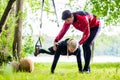 Man and woman at fitness training doing push-ups