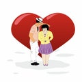 Man and woman flirting at a big heart