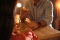 Man and woman flirting with each other in bar, closeup Royalty Free Stock Photo