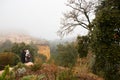 Man and a woman. fog and rain, scenic small village in hills of Provence Royalty Free Stock Photo