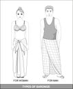 Man and a woman in full growth, sarong skirt types