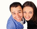 Man and woman with funny faces isolated over white background Royalty Free Stock Photo