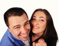 Man and woman with funny faces isolated over white background Royalty Free Stock Photo