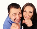 Man and woman with funny faces isolated over white background Royalty Free Stock Photo