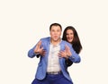 Man and woman with funny faces isolated over white background Royalty Free Stock Photo