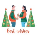 A man and a woman give gifts to each other. Vector illustration