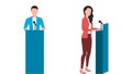 Man and woman giving speech flat character vector illustration set, business character vector illustration Royalty Free Stock Photo