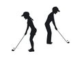 Man and woman golf player silhouettes