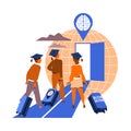 Man and Woman in Graduation Cap with Suitcase Leaving Place of Residence as Mass Emigration Vector Illustration Royalty Free Stock Photo
