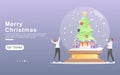 man and woman greet Christmas happily watching snowballs with the concept of decorating a Christmas tree, gift, snowfall. Royalty Free Stock Photo