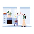 Man and woman greeting each other at office, flat vector illustration for business and finance design Royalty Free Stock Photo