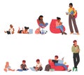 Man And Woman Growing Lifecycle Stages With Gadgets. Baby With Tablet, Toddler With Laptop, Student Girl Or Boy Royalty Free Stock Photo