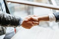 Man and woman hand shaking. Handshake after good cooperation, Businesswoman Shaking hands with Professional businessman after Royalty Free Stock Photo