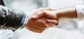 Man and woman hand shaking. Handshake after good cooperation, Businesswoman Shaking hands with Professional businessman after Royalty Free Stock Photo