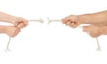 Man and woman hands with breaking rope Royalty Free Stock Photo