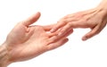 Man and woman hands touching