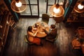 Man and woman on having breakfast in the morning in cafe, top view. Generative AI Royalty Free Stock Photo