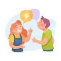 Man and Woman Having Bright Idea and Finding Smart Solution Cheering Vector Illustration Royalty Free Stock Photo