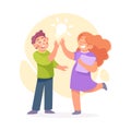 Man and Woman Having Bright Idea and Finding Smart Solution Cheering Vector Illustration Royalty Free Stock Photo