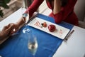 Man and woman having date in restaurant Royalty Free Stock Photo