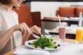 Man and woman having lunch at cafe Royalty Free Stock Photo