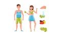 Man and Woman Having Organic Nutrition and Diet Vector Set Royalty Free Stock Photo