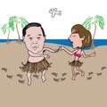 Man and woman Hawaii dance cartoon