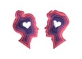 Man and woman heads in love 3d paper cut style