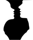 Man and woman heads silhouettes. Male and female profiles isolated on black background. Human heads symbols.