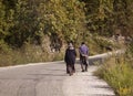 Man and woman hikers trekking roads in Turkey Royalty Free Stock Photo