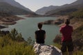 Man and woman hikers trekking roads in Turkey Royalty Free Stock Photo