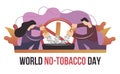 Man and woman holding a breaking cigarette for World No Tobacco Day poster. Web banner template. Stop smoking. No smoking. Vector Royalty Free Stock Photo