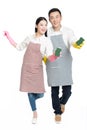 Man and woman holding cleaning supplies Royalty Free Stock Photo