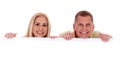Man and woman holding empty white board Royalty Free Stock Photo