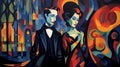 Luminous Gothic Couple Painting In Futurist Dynamism Style