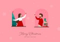 Christmas card. Celebration with neighbors at the windows. Royalty Free Stock Photo