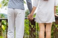 Man And Woman Holding Hands Back Rear View Standing On Summer Terrace Enjoy Beautiful View Of Tropical Forest Royalty Free Stock Photo