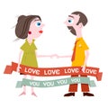 Man and Woman Holding Hands with Love You Title Royalty Free Stock Photo